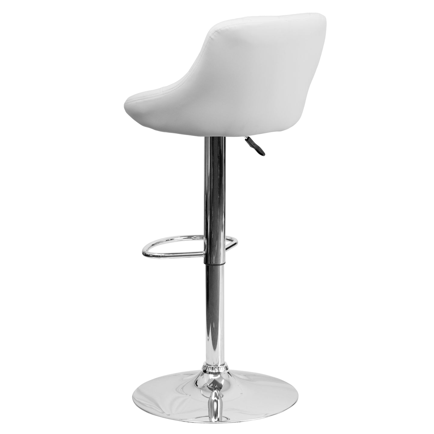 Dale Contemporary White Vinyl Bucket Seat Adjustable Height Barstool with Diamond Pattern Back and Chrome Base White