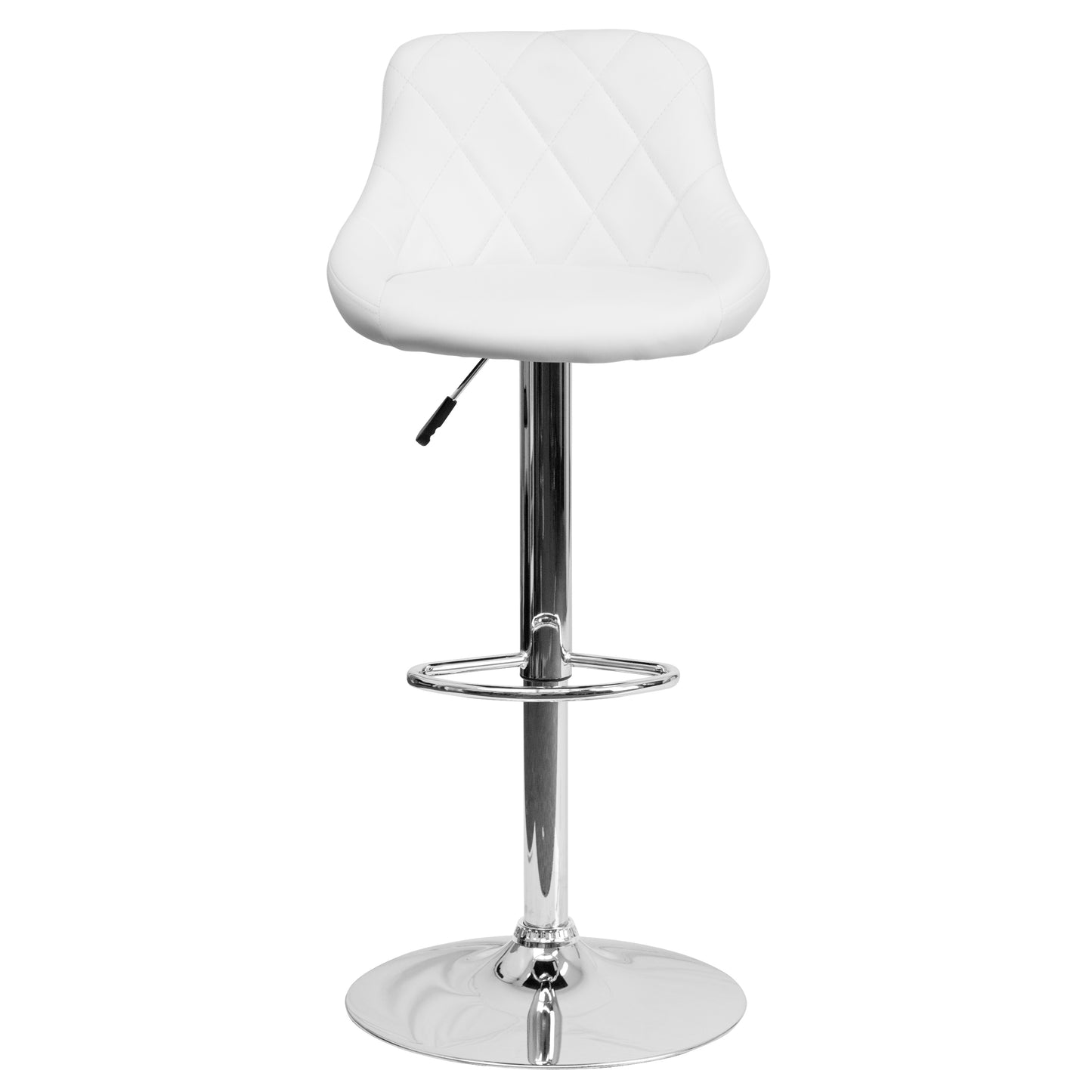 Dale Contemporary White Vinyl Bucket Seat Adjustable Height Barstool with Diamond Pattern Back and Chrome Base White