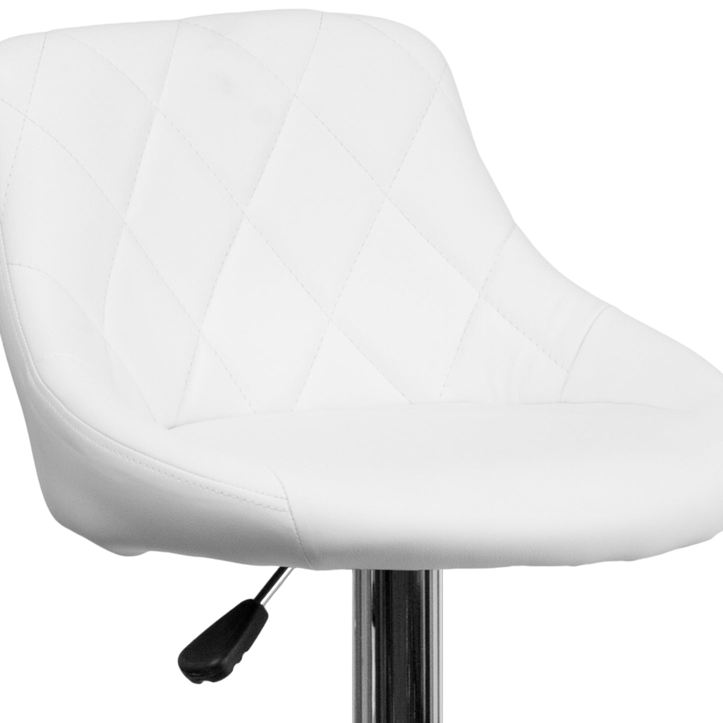 Dale Contemporary White Vinyl Bucket Seat Adjustable Height Barstool with Diamond Pattern Back and Chrome Base White