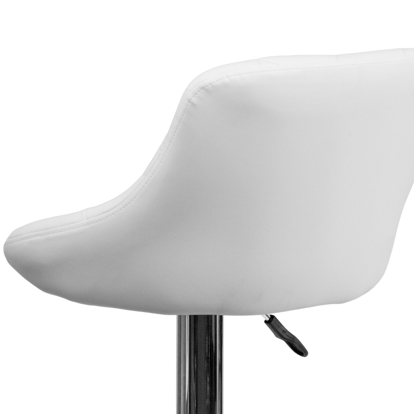 Dale Contemporary White Vinyl Bucket Seat Adjustable Height Barstool with Diamond Pattern Back and Chrome Base White