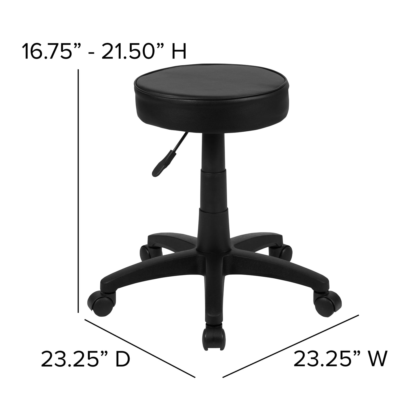 Baker Black Adjustable Doctors Stool on Wheels with Ergonomic Molded Seat Black