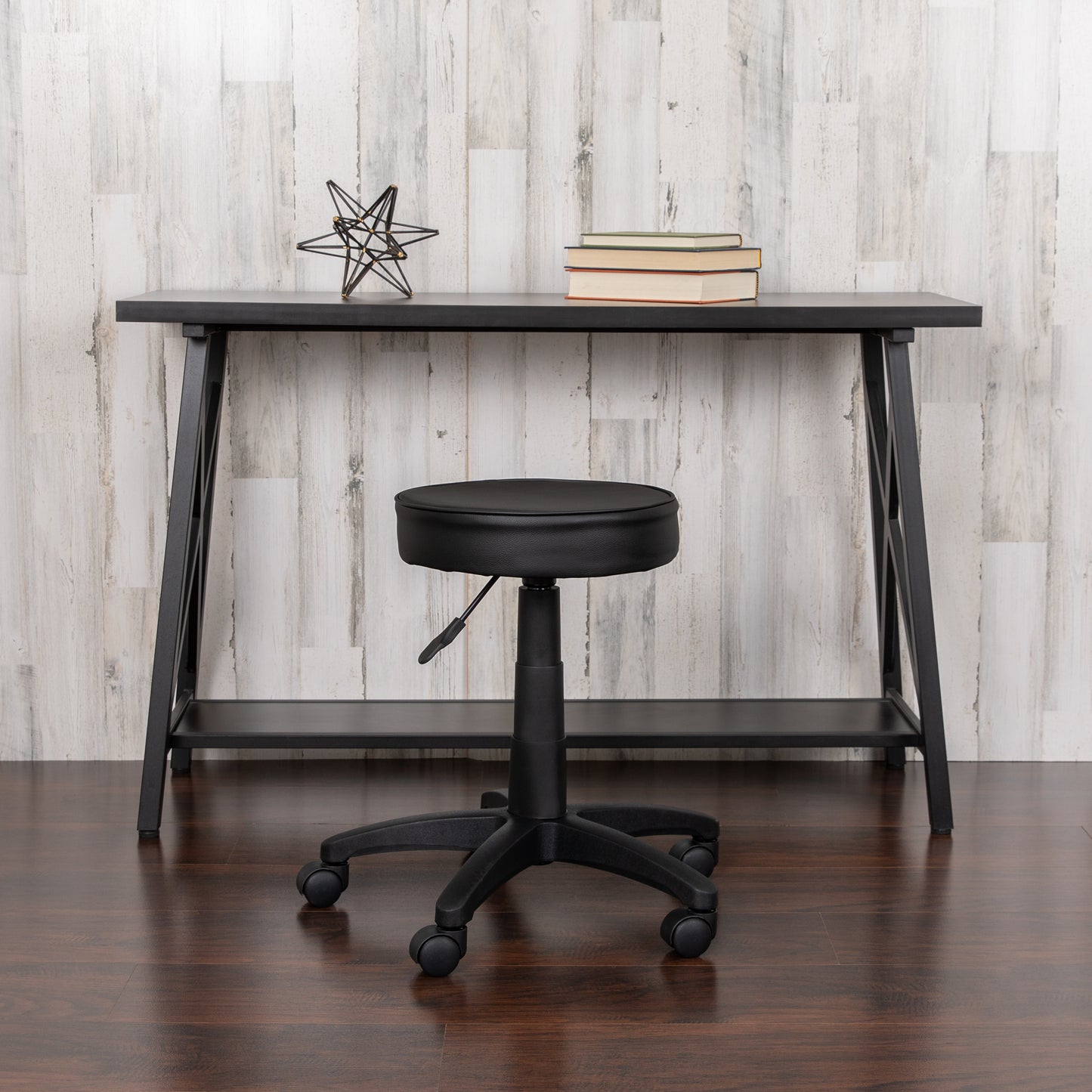 Baker Black Adjustable Doctors Stool on Wheels with Ergonomic Molded Seat Black