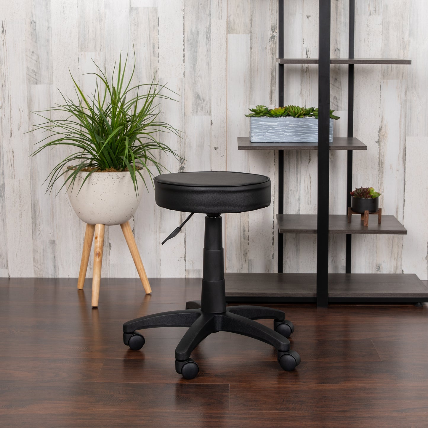 Baker Black Adjustable Doctors Stool on Wheels with Ergonomic Molded Seat Black