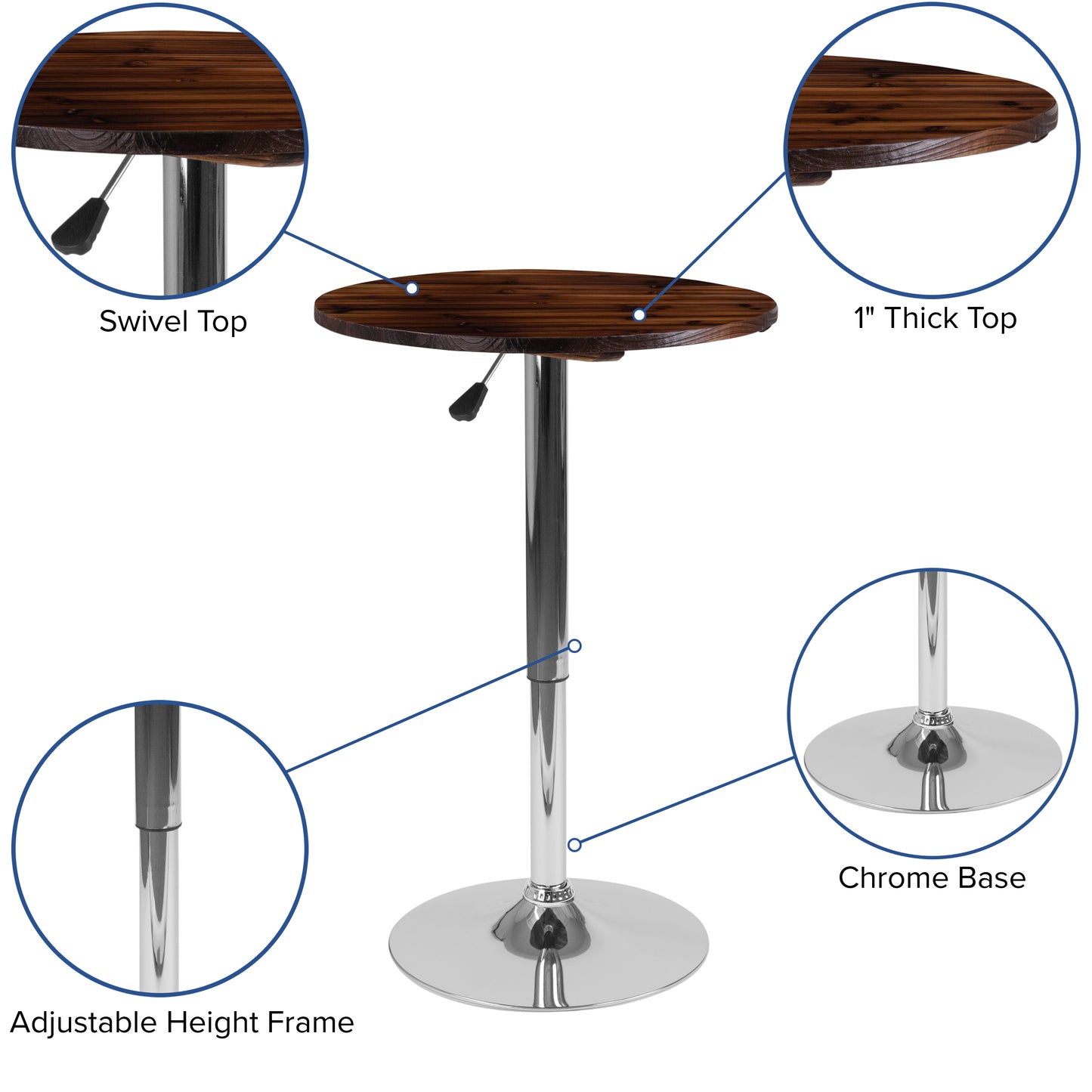 Hills 23.5'' Round Adjustable Height Rustic Pine Wood Table (Adjustable Range 26.25'' - 35.5'') Rustic Pine