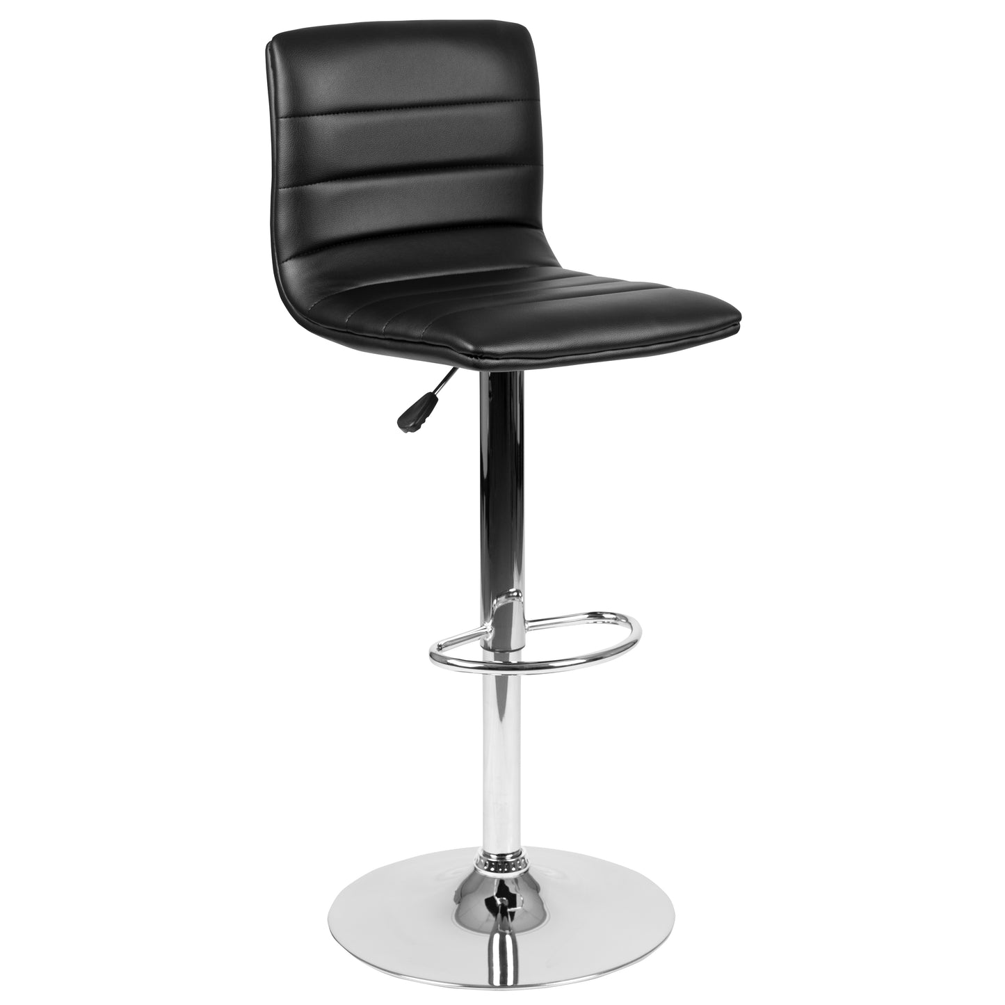 Vincent Modern Black Vinyl Adjustable Bar Stool with Back, Swivel Stool with Chrome Pedestal Base and Footrest Black Vinyl/Chrome Frame
