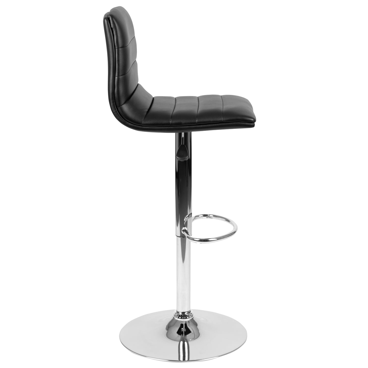 Vincent Modern Black Vinyl Adjustable Bar Stool with Back, Swivel Stool with Chrome Pedestal Base and Footrest Black Vinyl/Chrome Frame