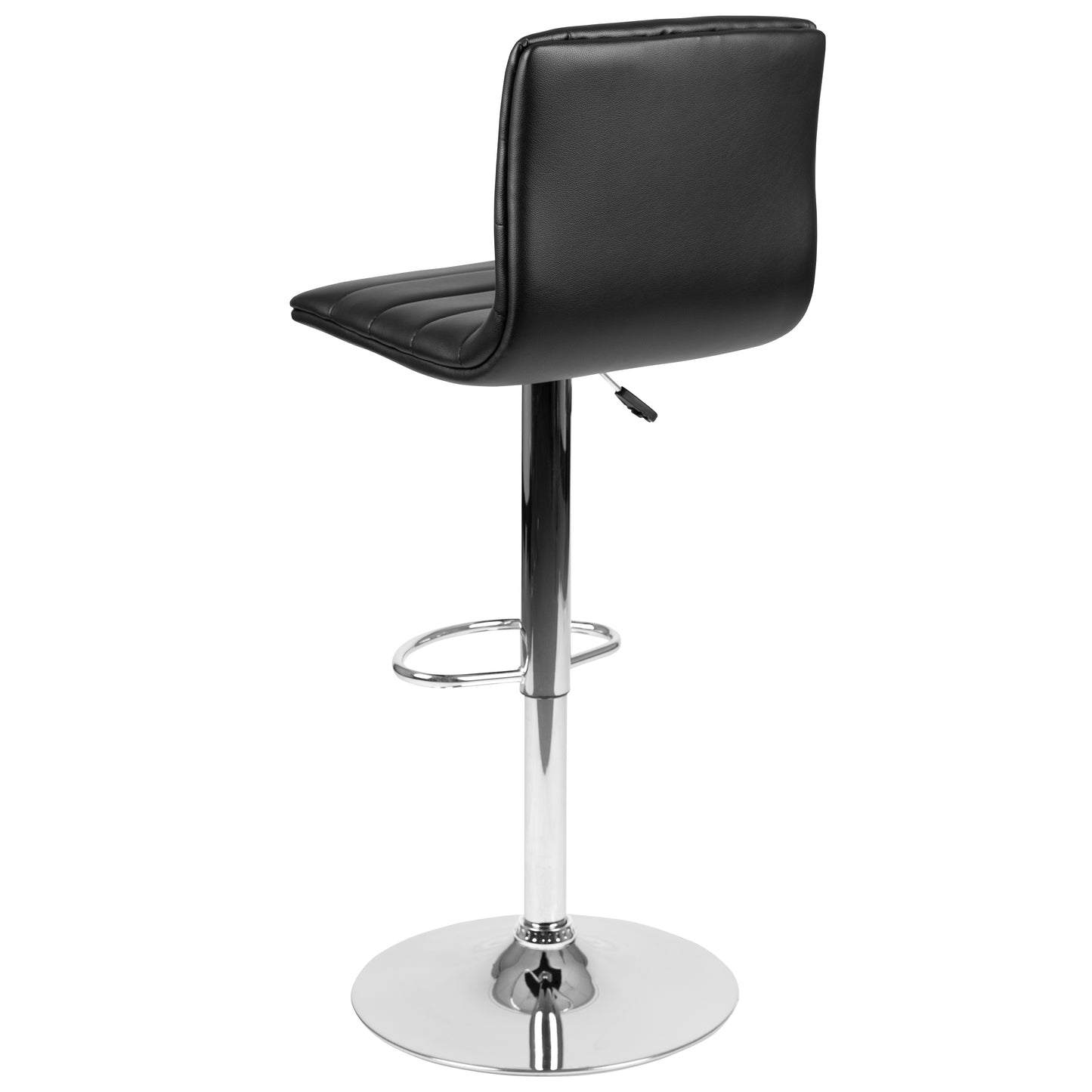 Vincent Modern Black Vinyl Adjustable Bar Stool with Back, Swivel Stool with Chrome Pedestal Base and Footrest Black Vinyl/Chrome Frame