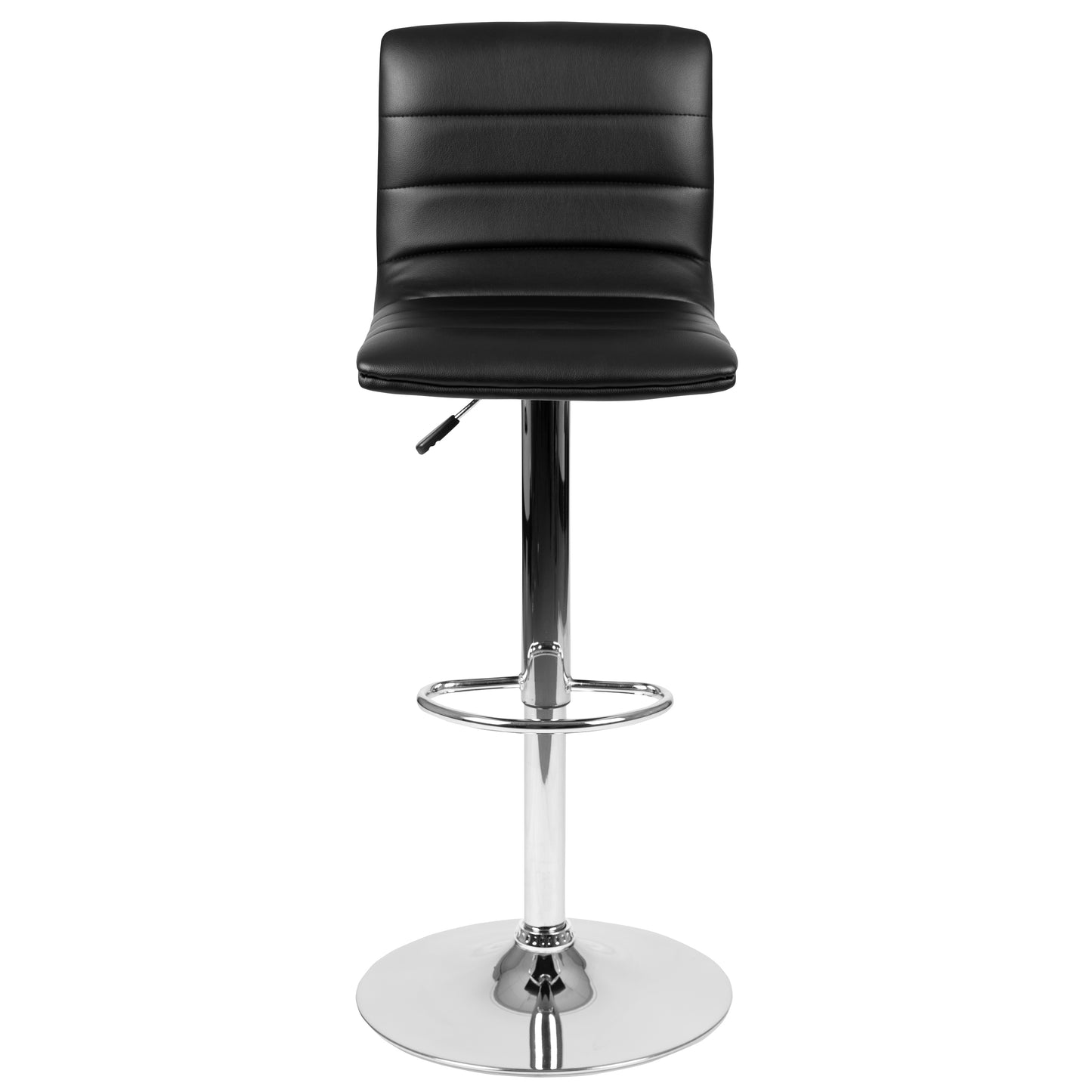 Vincent Modern Black Vinyl Adjustable Bar Stool with Back, Swivel Stool with Chrome Pedestal Base and Footrest Black Vinyl/Chrome Frame