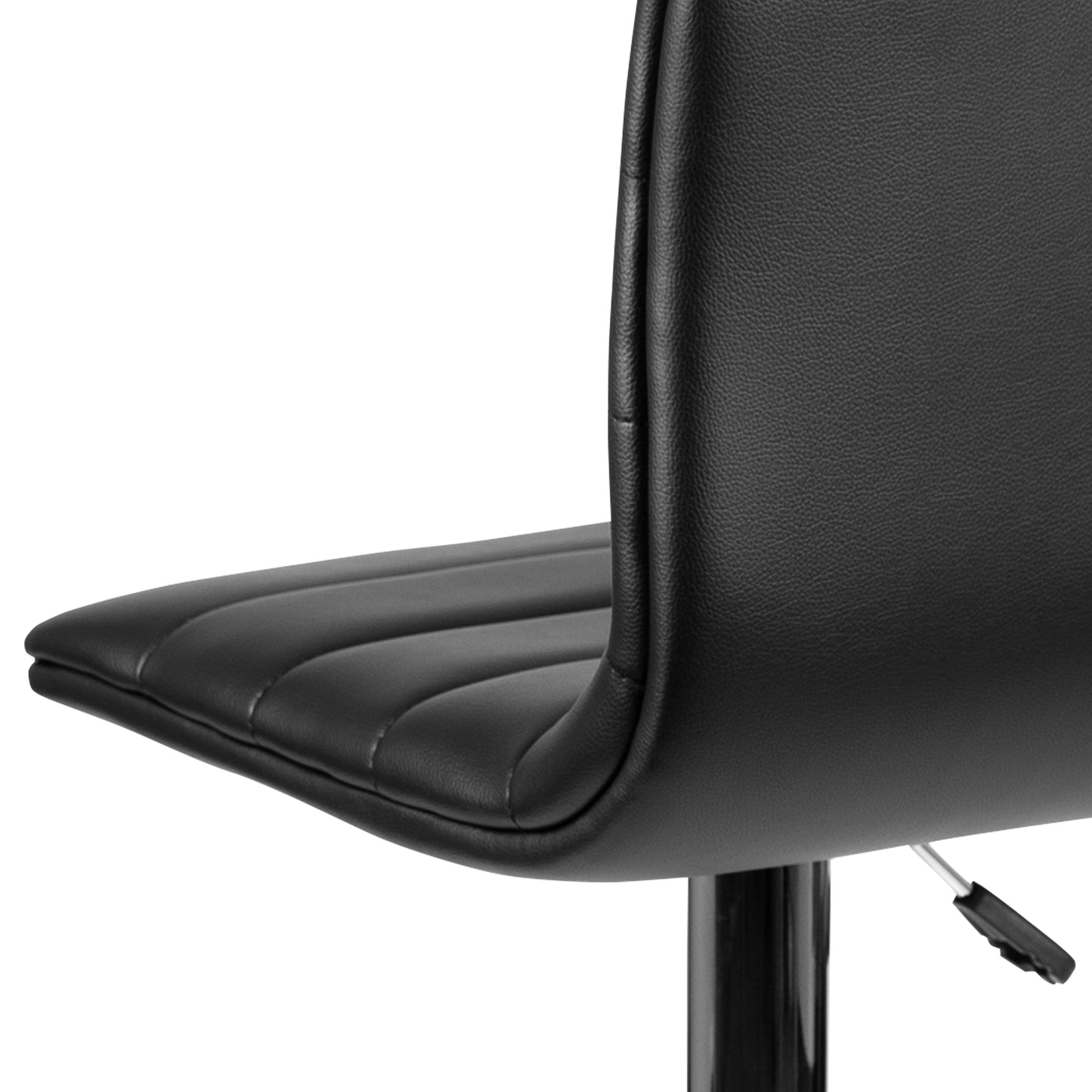 Vincent Modern Black Vinyl Adjustable Bar Stool with Back, Swivel Stool with Chrome Pedestal Base and Footrest Black Vinyl/Chrome Frame