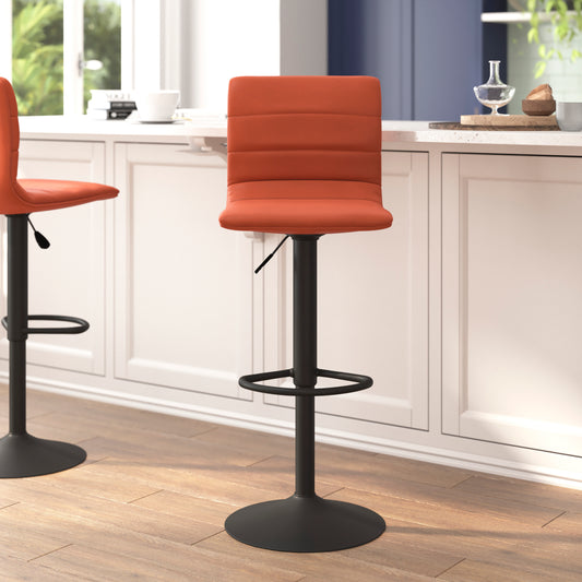 Vincent Modern Cognac Vinyl Adjustable Bar Stool with Back, Swivel Stool with Black Pedestal Base and Footrest Cognac Vinyl/Black Frame CH-92023-1-BRBK-GG