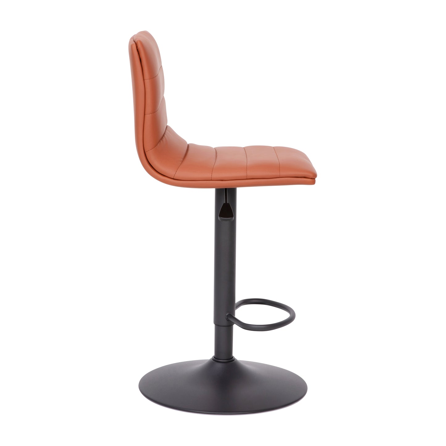 Vincent Modern Cognac Vinyl Adjustable Bar Stool with Back, Swivel Stool with Black Pedestal Base and Footrest Cognac Vinyl/Black Frame