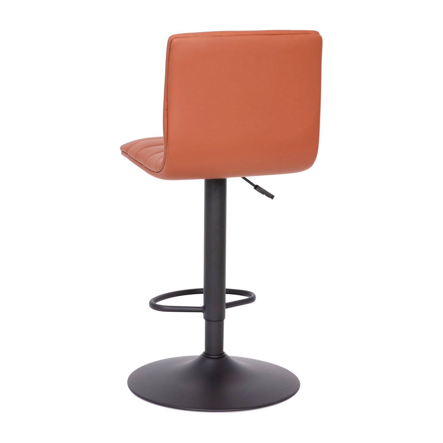 Vincent Modern Cognac Vinyl Adjustable Bar Stool with Back, Swivel Stool with Black Pedestal Base and Footrest Cognac Vinyl/Black Frame