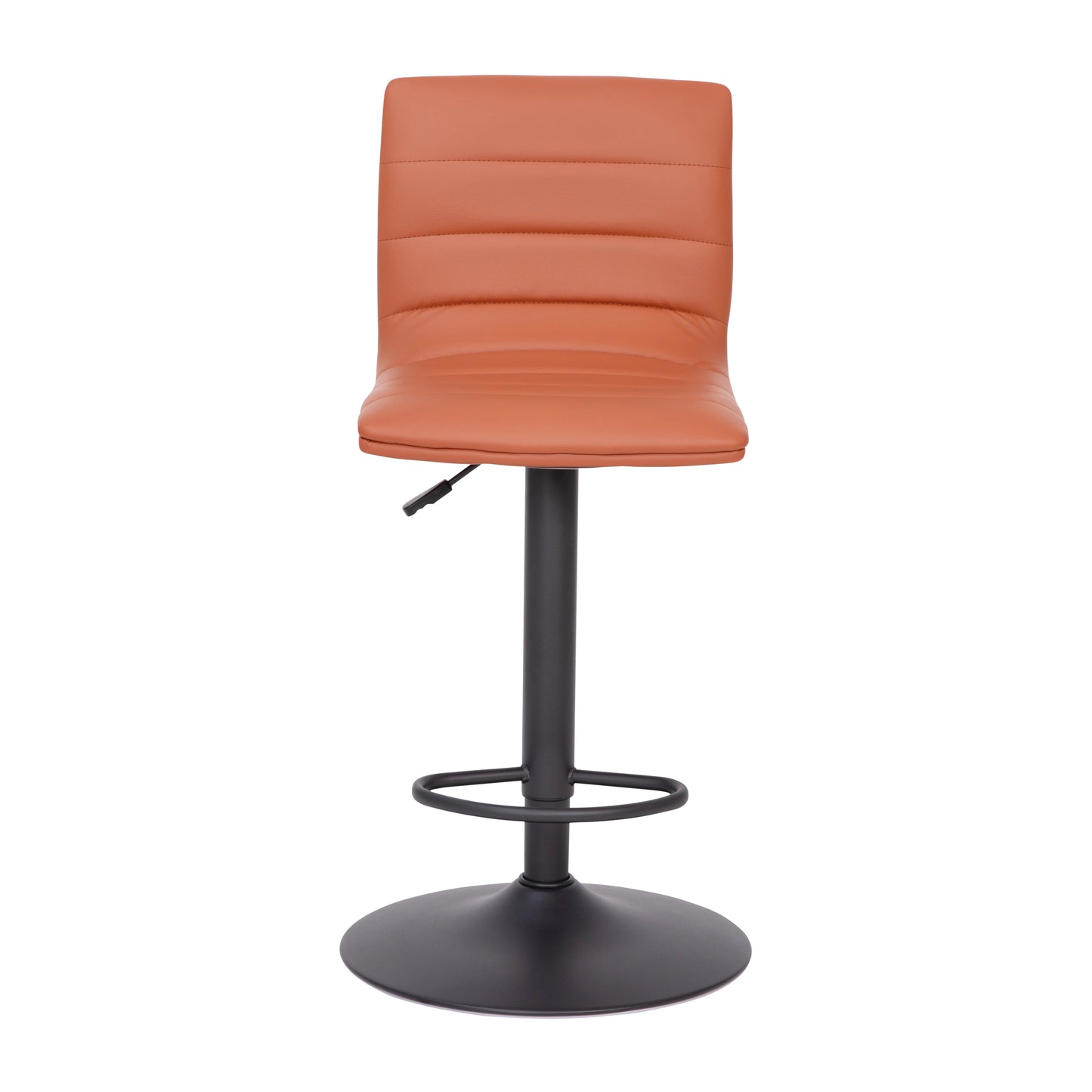 Vincent Modern Cognac Vinyl Adjustable Bar Stool with Back, Swivel Stool with Black Pedestal Base and Footrest Cognac Vinyl/Black Frame
