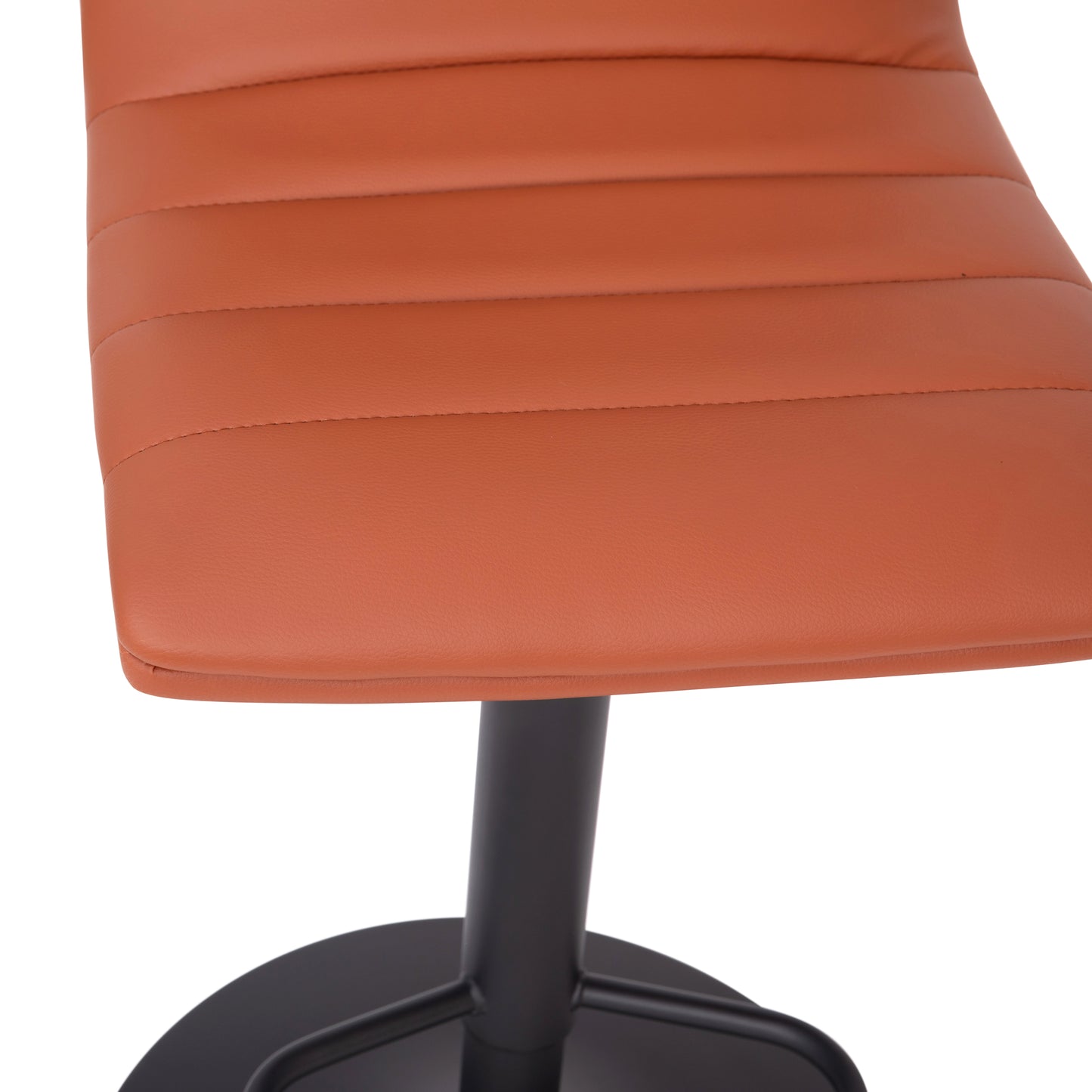 Vincent Modern Cognac Vinyl Adjustable Bar Stool with Back, Swivel Stool with Black Pedestal Base and Footrest Cognac Vinyl/Black Frame