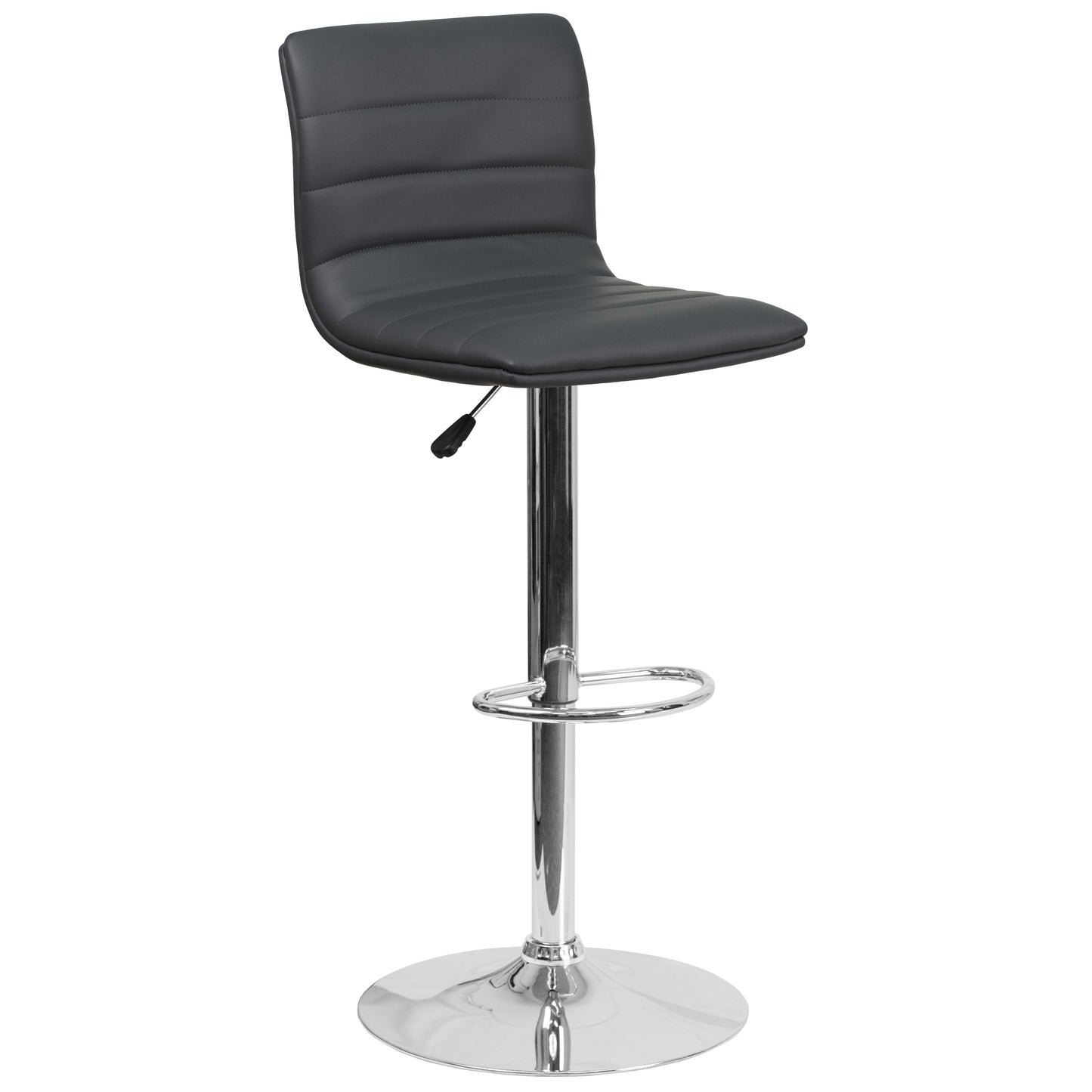 Vincent Modern Gray Vinyl Adjustable Bar Stool with Back, Swivel Stool with Chrome Pedestal Base and Footrest Gray Vinyl/Chrome Frame