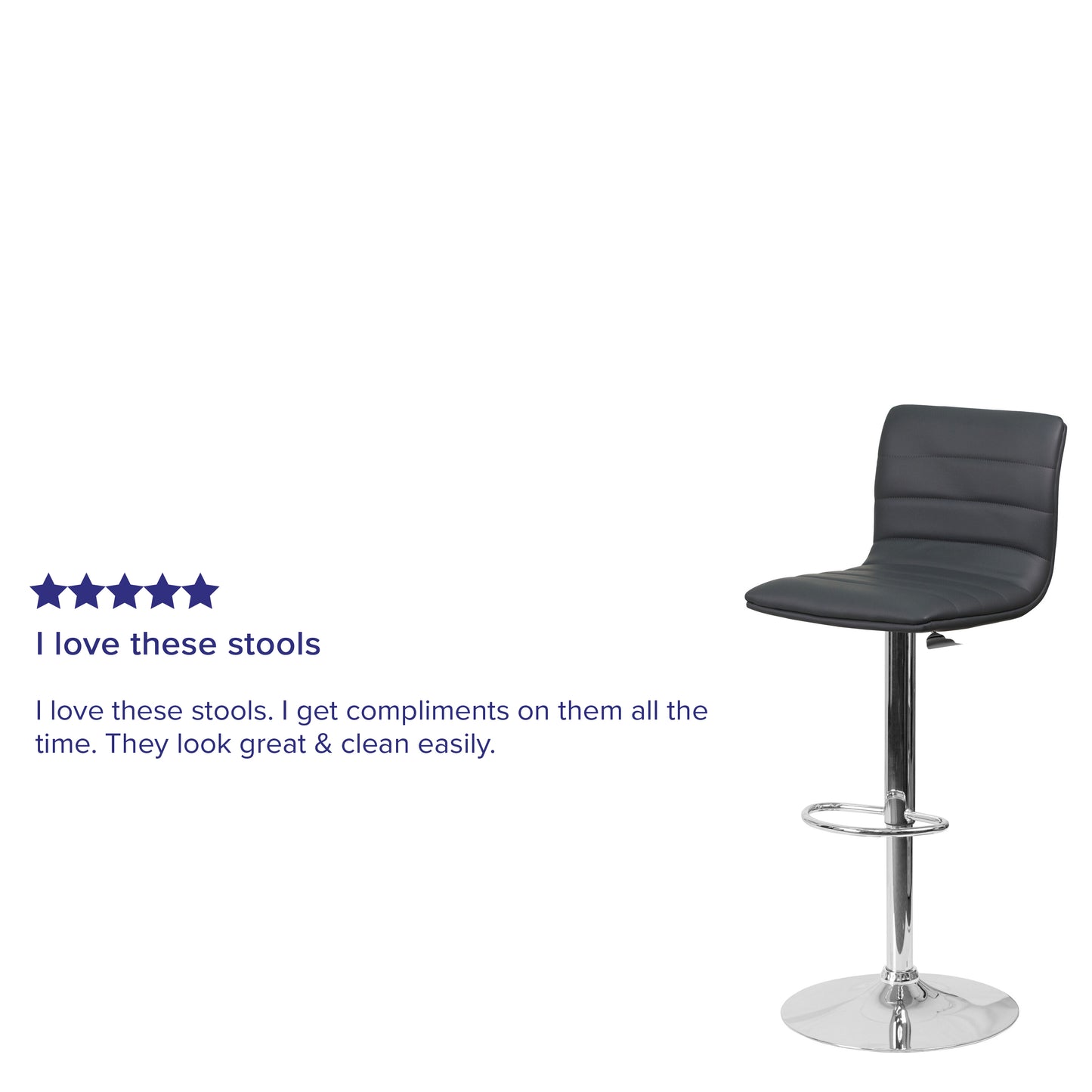 Vincent Modern Gray Vinyl Adjustable Bar Stool with Back, Swivel Stool with Chrome Pedestal Base and Footrest Gray Vinyl/Chrome Frame