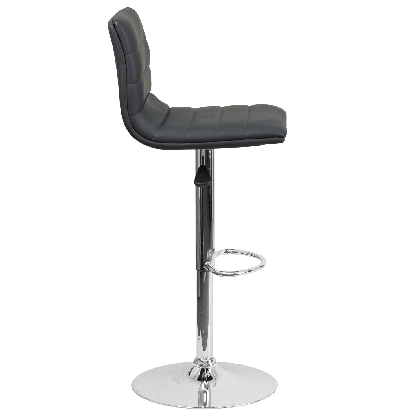 Vincent Modern Gray Vinyl Adjustable Bar Stool with Back, Swivel Stool with Chrome Pedestal Base and Footrest Gray Vinyl/Chrome Frame
