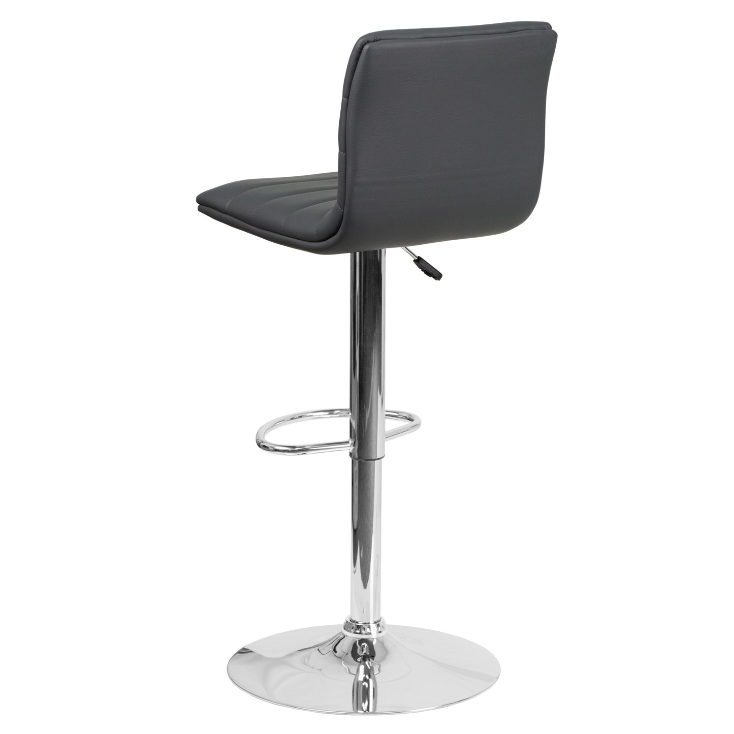 Vincent Modern Gray Vinyl Adjustable Bar Stool with Back, Swivel Stool with Chrome Pedestal Base and Footrest Gray Vinyl/Chrome Frame