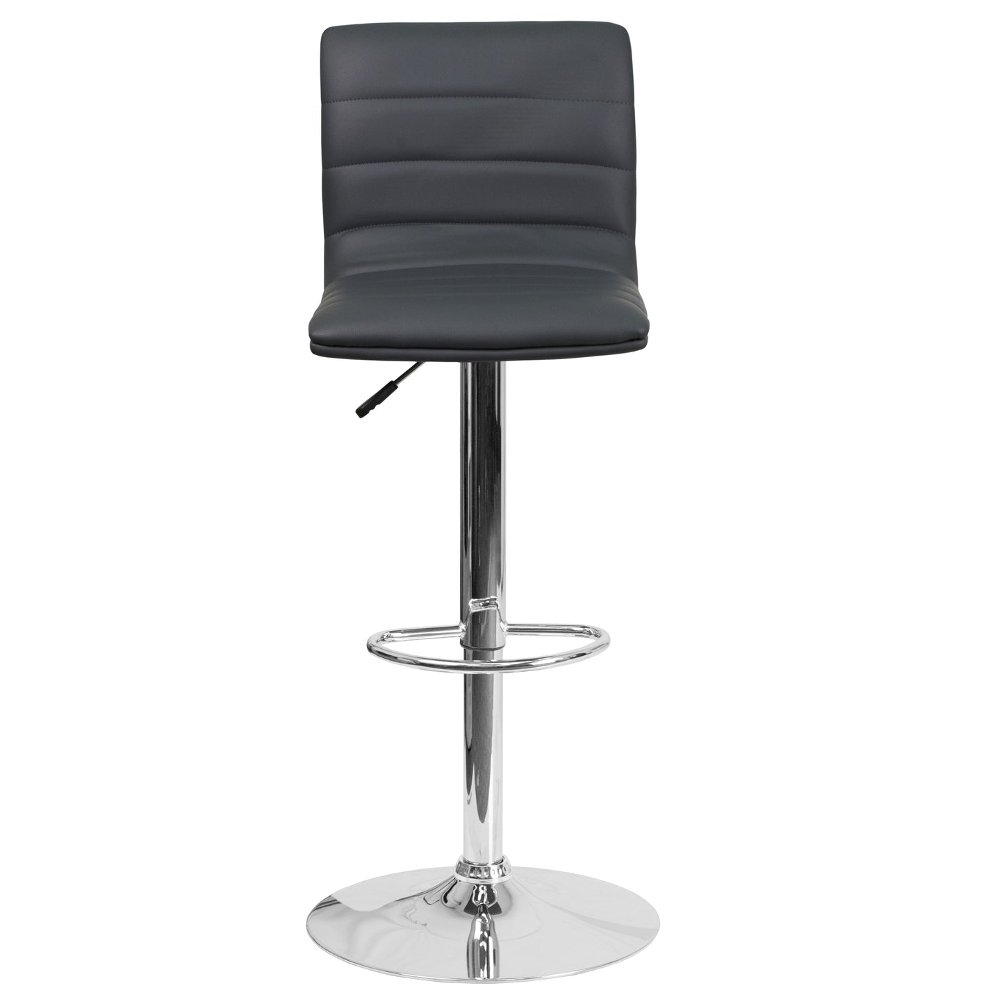 Vincent Modern Gray Vinyl Adjustable Bar Stool with Back, Swivel Stool with Chrome Pedestal Base and Footrest Gray Vinyl/Chrome Frame