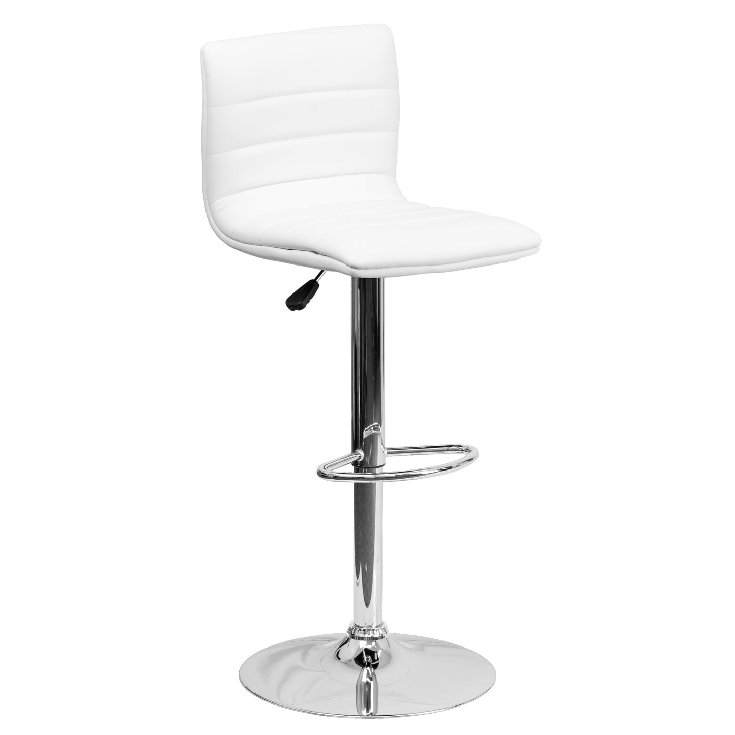 Vincent Modern White Vinyl Adjustable Bar Stool with Back, Swivel Stool with Chrome Pedestal Base and Footrest White Vinyl/Chrome Frame
