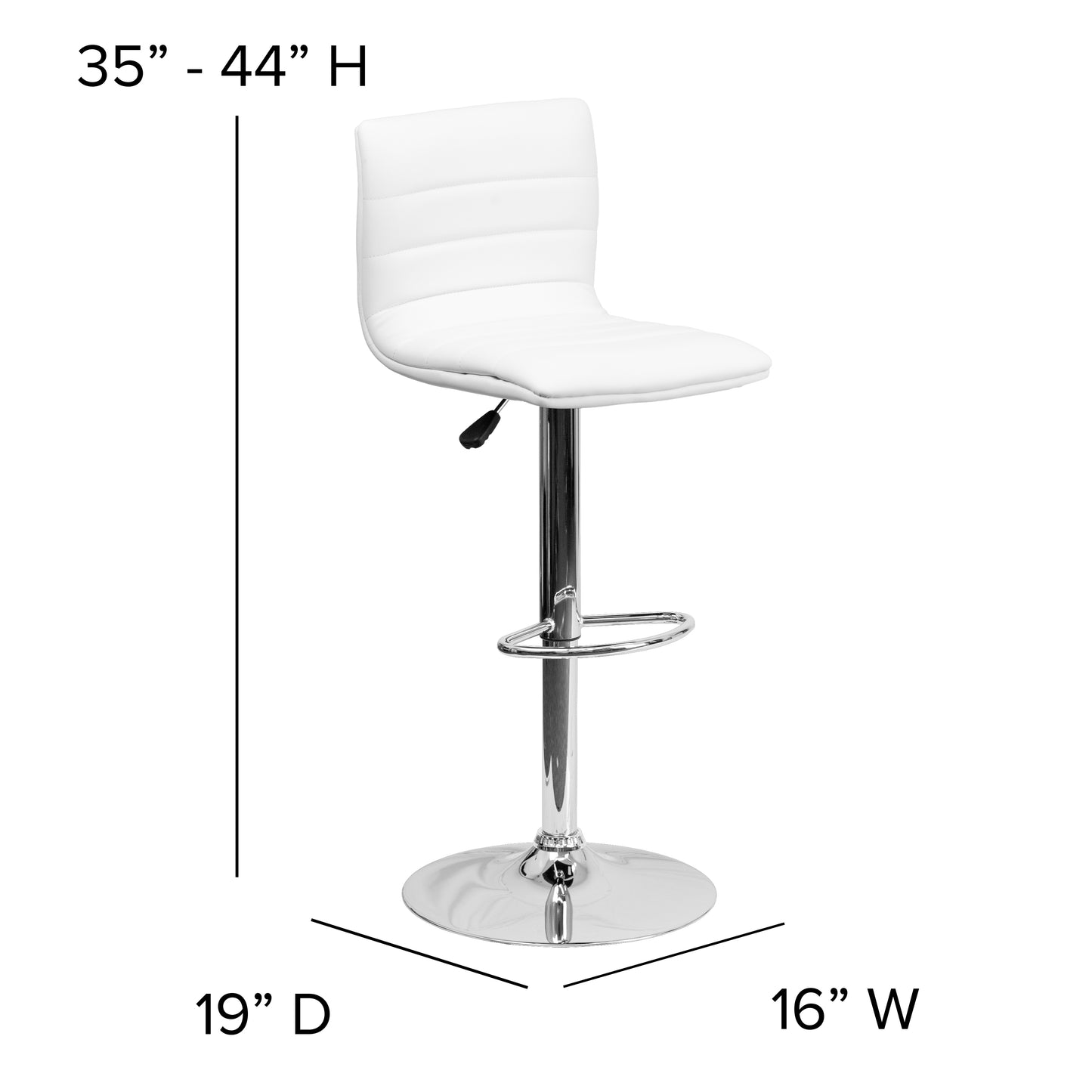 Vincent Modern White Vinyl Adjustable Bar Stool with Back, Swivel Stool with Chrome Pedestal Base and Footrest White Vinyl/Chrome Frame