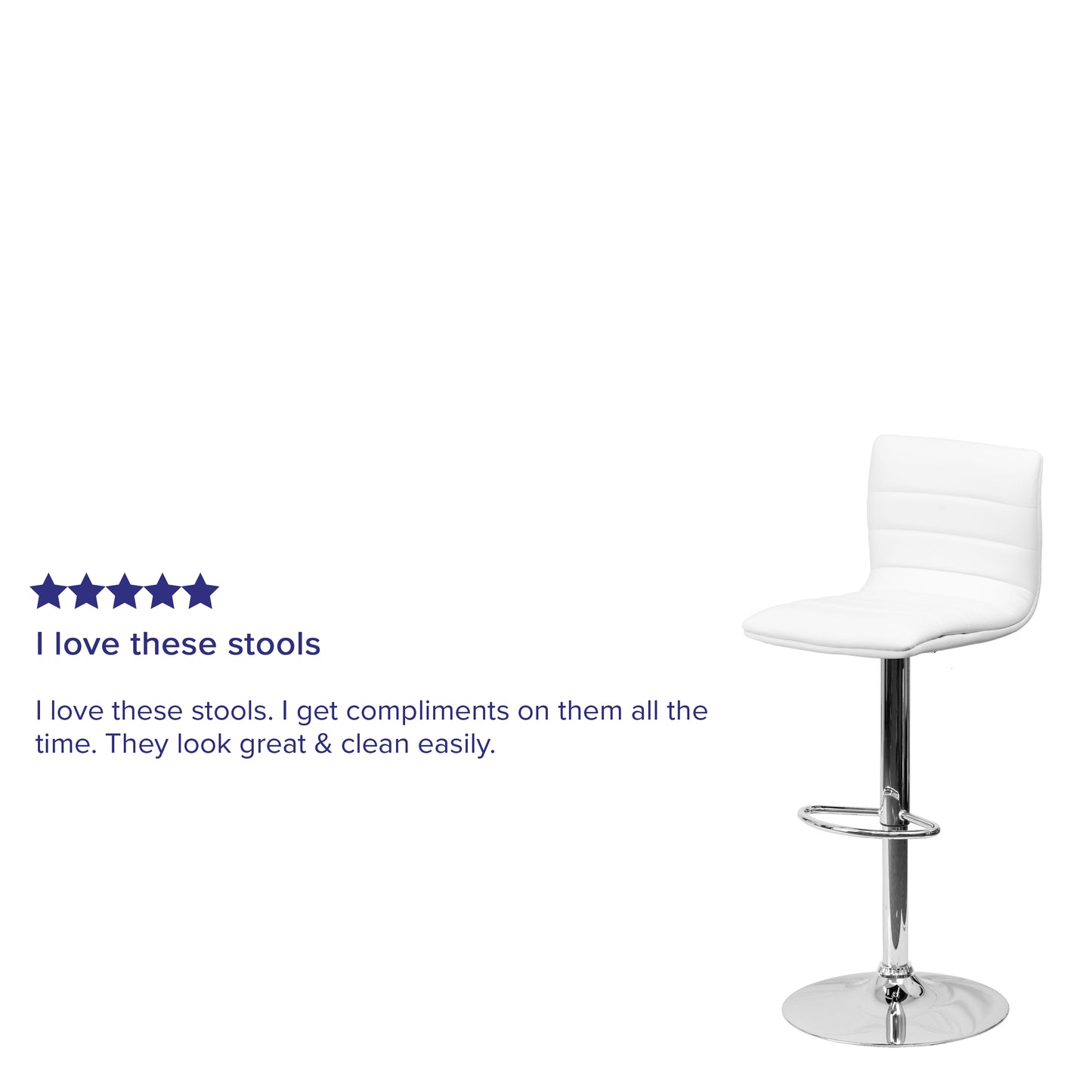 Vincent Modern White Vinyl Adjustable Bar Stool with Back, Swivel Stool with Chrome Pedestal Base and Footrest White Vinyl/Chrome Frame