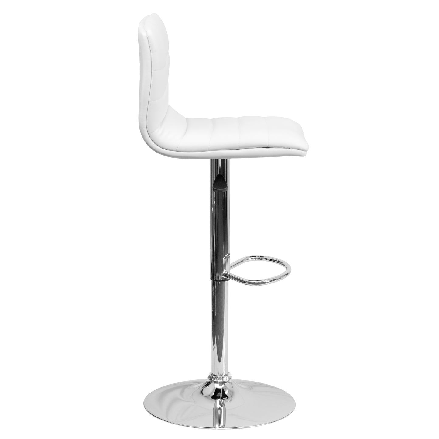 Vincent Modern White Vinyl Adjustable Bar Stool with Back, Swivel Stool with Chrome Pedestal Base and Footrest White Vinyl/Chrome Frame