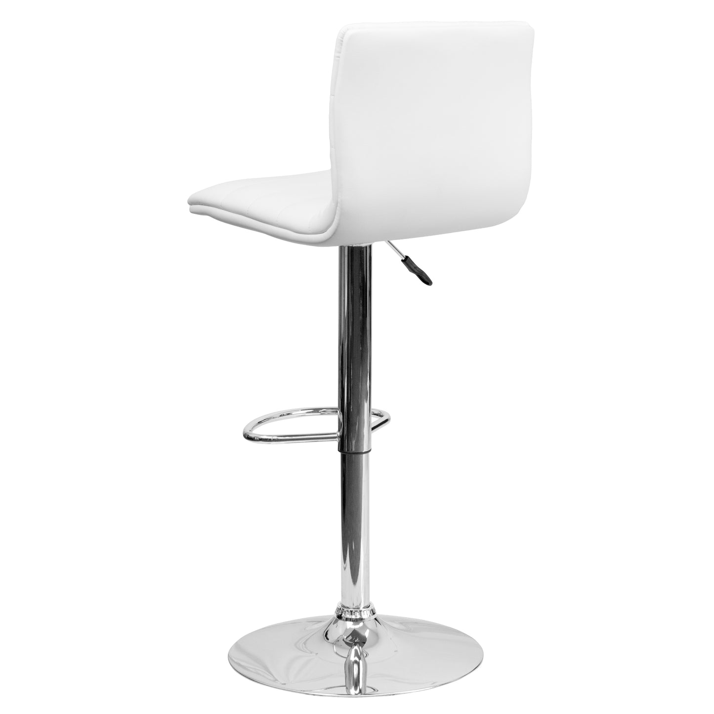 Vincent Modern White Vinyl Adjustable Bar Stool with Back, Swivel Stool with Chrome Pedestal Base and Footrest White Vinyl/Chrome Frame