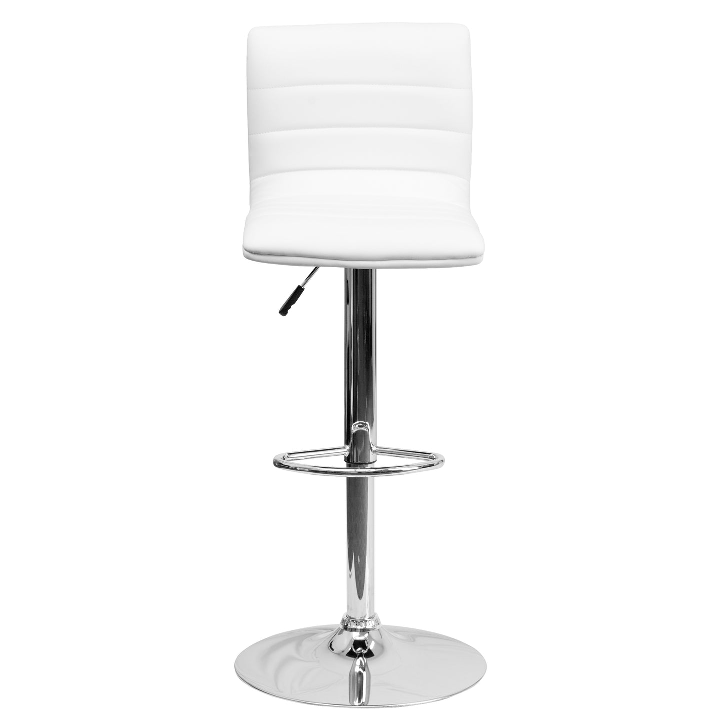 Vincent Modern White Vinyl Adjustable Bar Stool with Back, Swivel Stool with Chrome Pedestal Base and Footrest White Vinyl/Chrome Frame