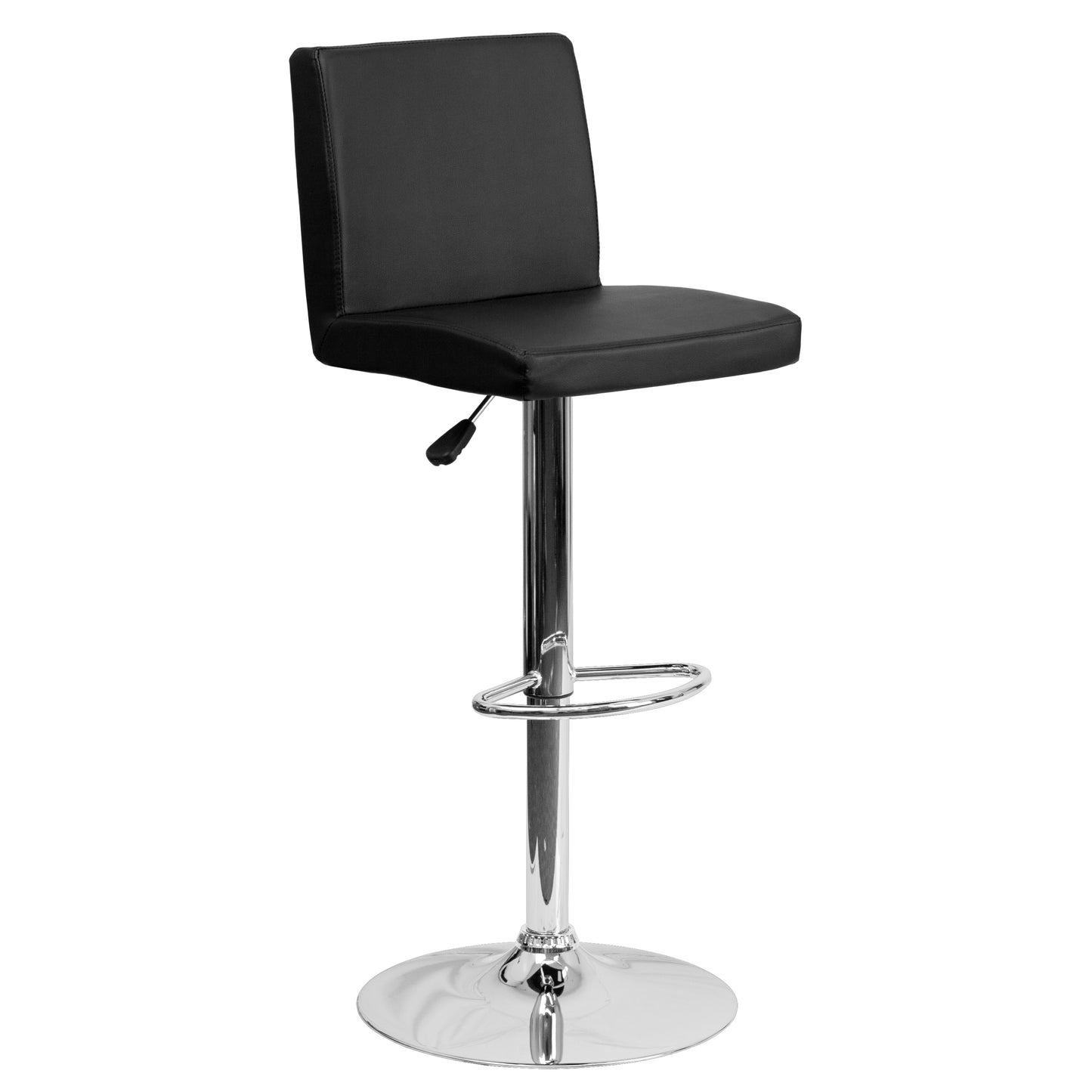 Betty Contemporary Black Vinyl Adjustable Height Barstool with Panel Back and Chrome Base Black