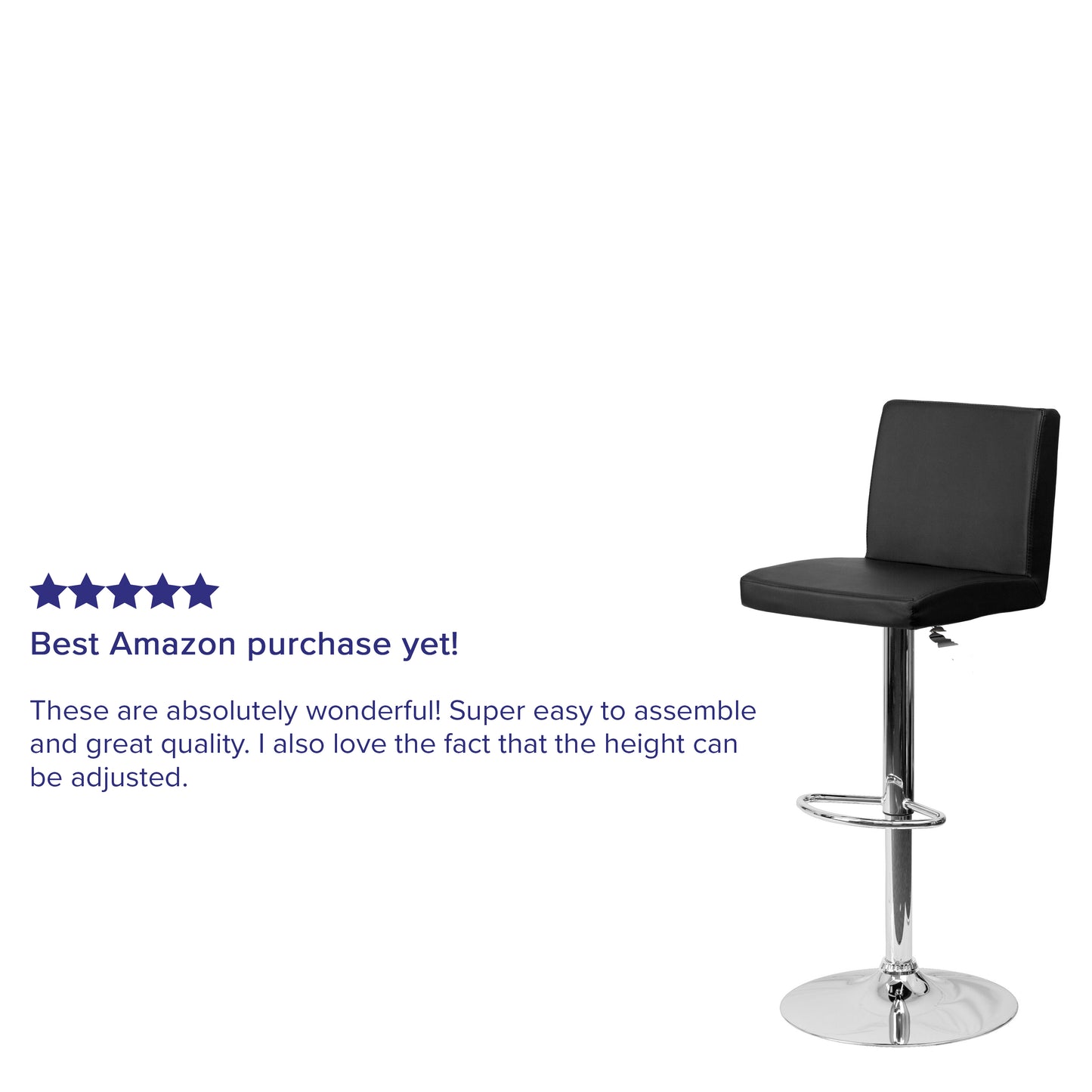 Betty Contemporary Black Vinyl Adjustable Height Barstool with Panel Back and Chrome Base Black