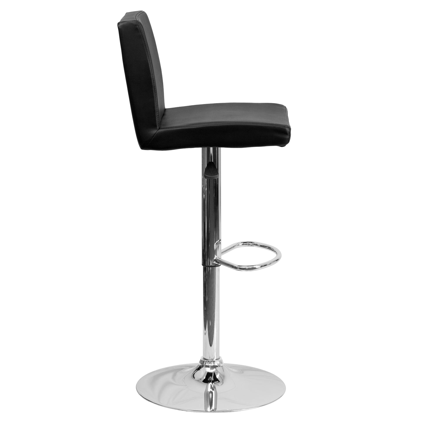 Betty Contemporary Black Vinyl Adjustable Height Barstool with Panel Back and Chrome Base Black