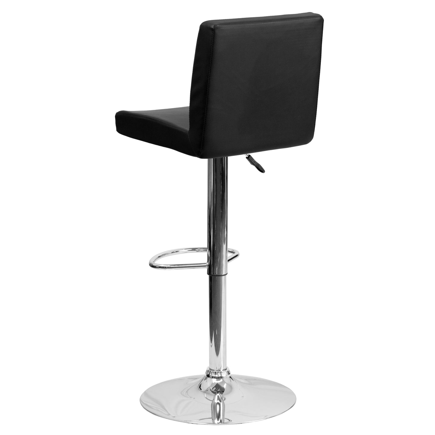Betty Contemporary Black Vinyl Adjustable Height Barstool with Panel Back and Chrome Base Black