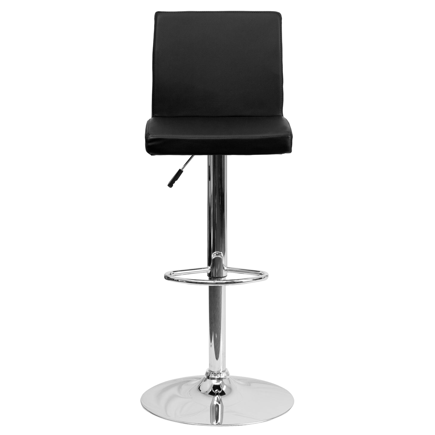 Betty Contemporary Black Vinyl Adjustable Height Barstool with Panel Back and Chrome Base Black