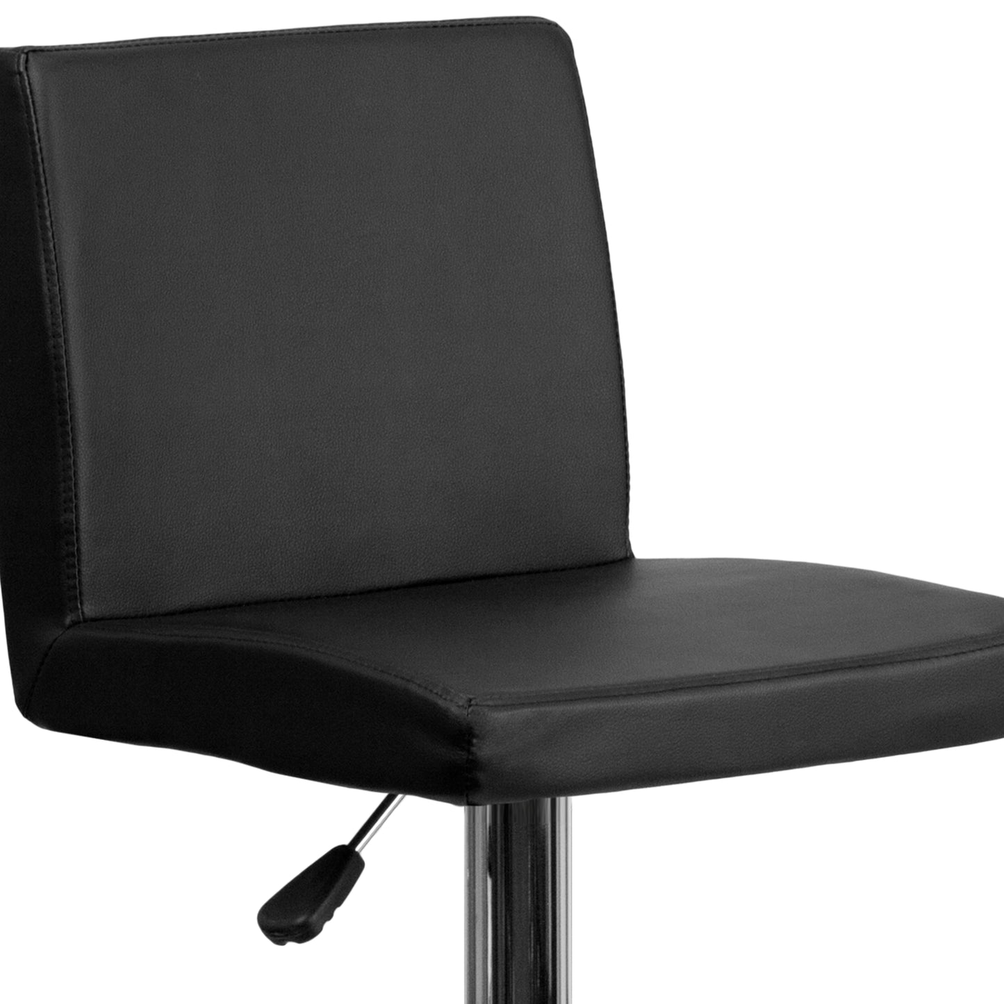 Betty Contemporary Black Vinyl Adjustable Height Barstool with Panel Back and Chrome Base Black