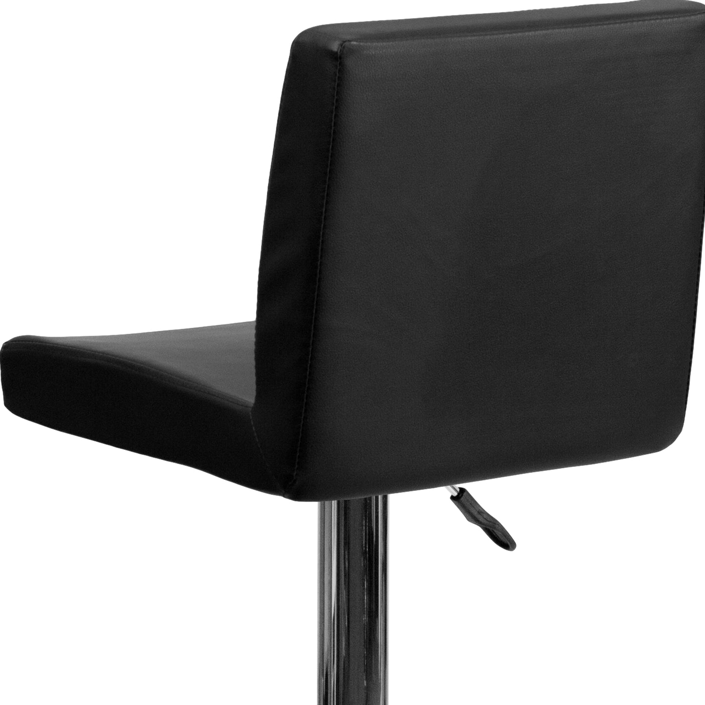 Betty Contemporary Black Vinyl Adjustable Height Barstool with Panel Back and Chrome Base Black