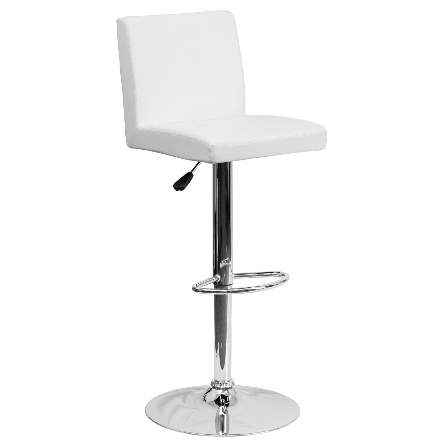 Betty Contemporary White Vinyl Adjustable Height Barstool with Panel Back and Chrome Base White