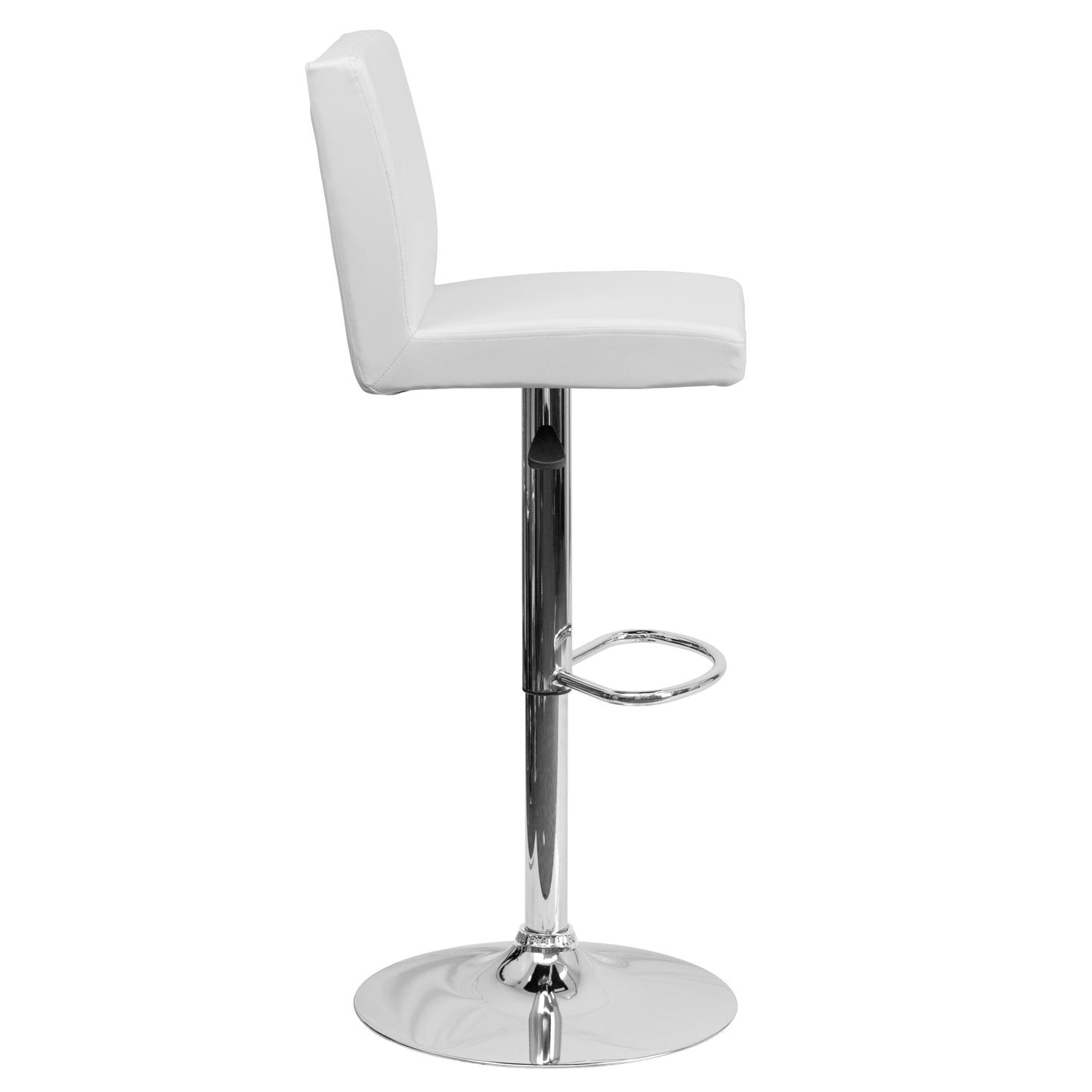 Betty Contemporary White Vinyl Adjustable Height Barstool with Panel Back and Chrome Base White
