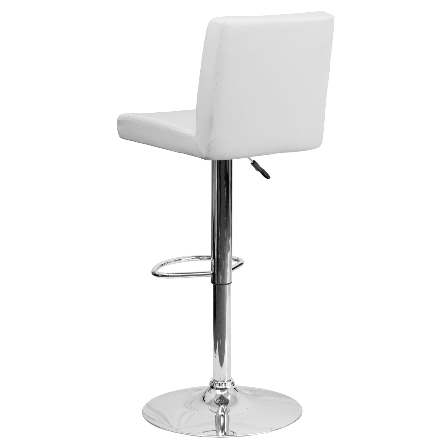 Betty Contemporary White Vinyl Adjustable Height Barstool with Panel Back and Chrome Base White