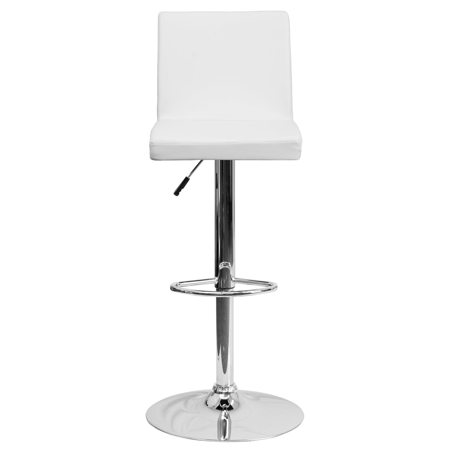 Betty Contemporary White Vinyl Adjustable Height Barstool with Panel Back and Chrome Base White