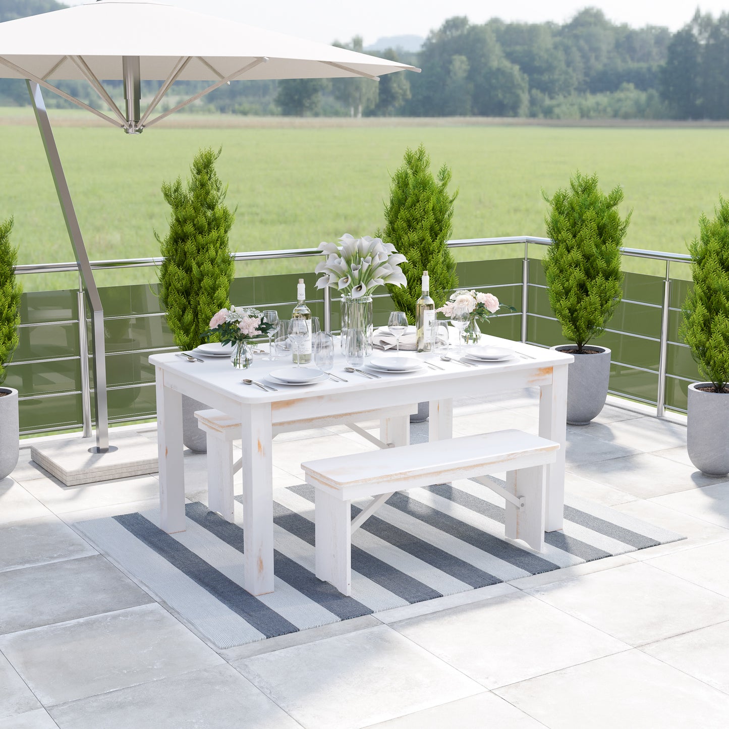 Melissa 5' x 7' Grey & White Striped Handwoven Indoor/Outdoor Cabana Style Stain Resistant Area Rug Grey/ White