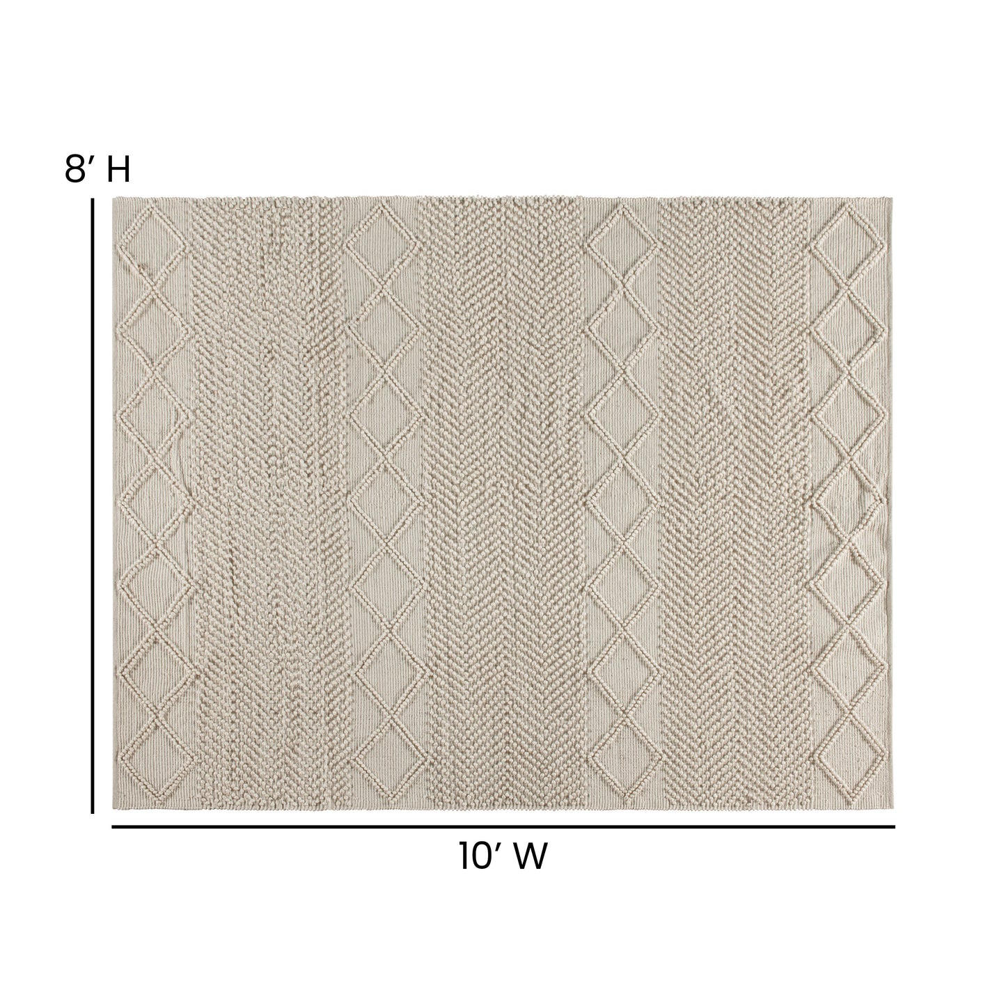 Melissa 8' x 10' White & Ivory Geometric Design Handwoven Area Rug - Wool/Polyester/Cotton Blend White/Ivory