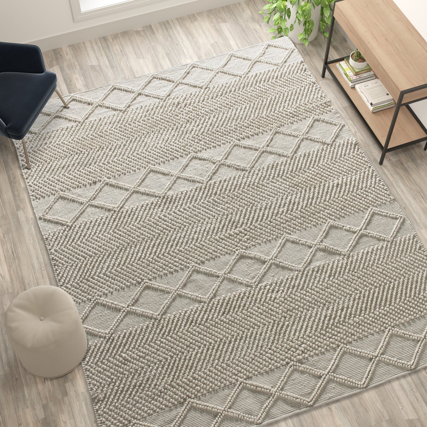 Melissa 8' x 10' White & Ivory Geometric Design Handwoven Area Rug - Wool/Polyester/Cotton Blend White/Ivory