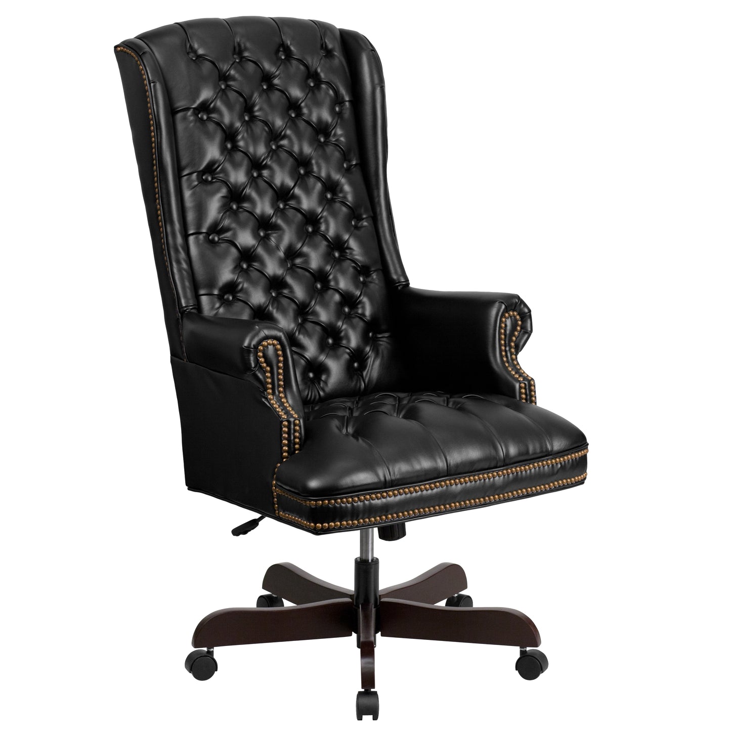 Turner High Back Traditional Fully Tufted Black LeatherSoft Executive Swivel Ergonomic Office Chair with Arms Black