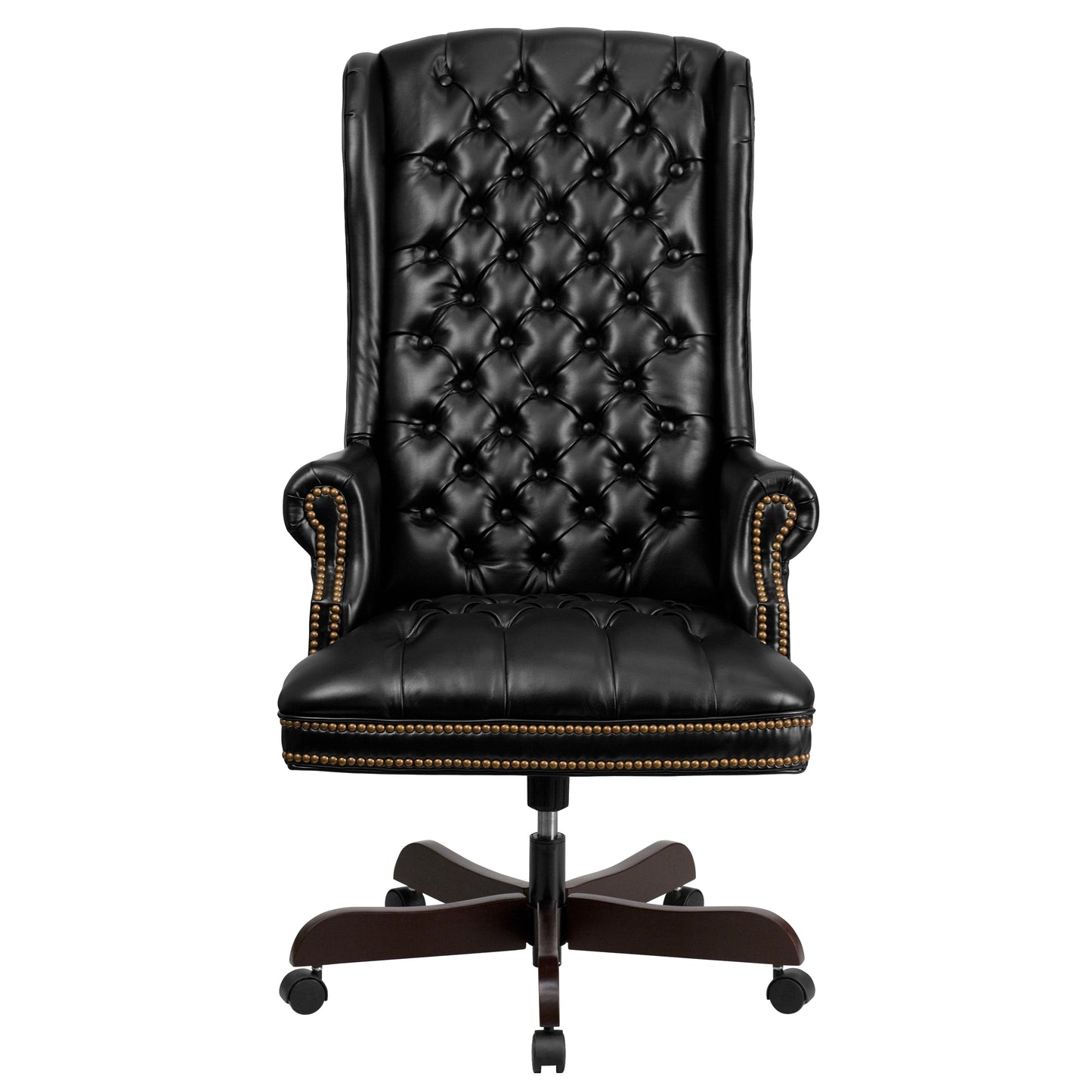 Turner High Back Traditional Fully Tufted Black LeatherSoft Executive Swivel Ergonomic Office Chair with Arms Black