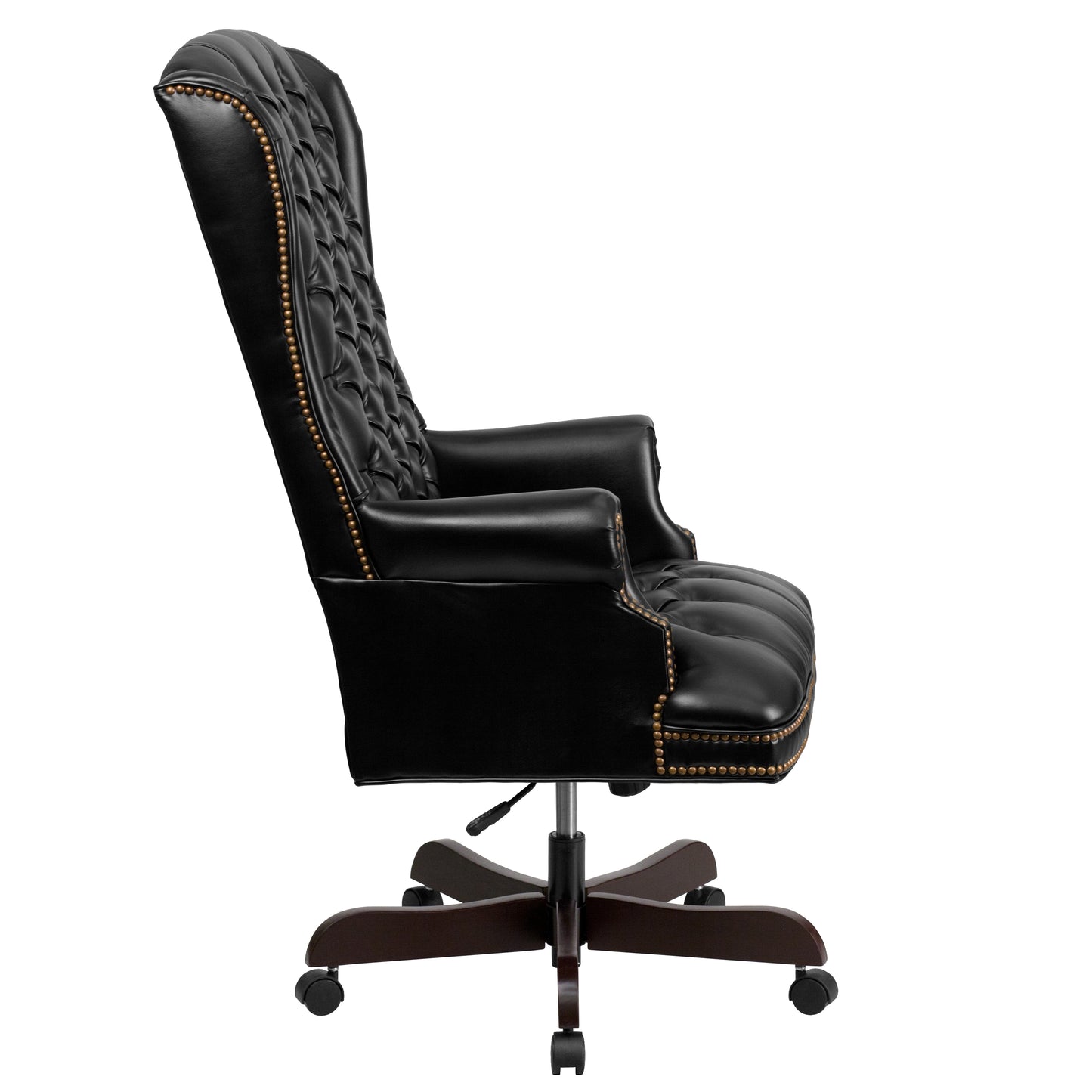 Turner High Back Traditional Fully Tufted Black LeatherSoft Executive Swivel Ergonomic Office Chair with Arms Black