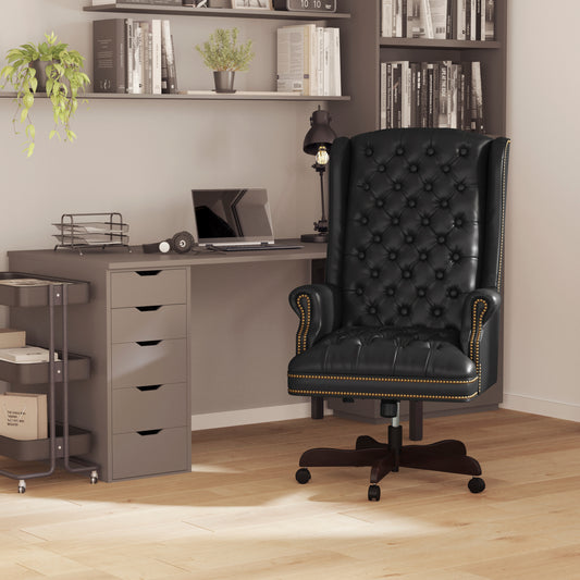 Turner High Back Traditional Fully Tufted Black LeatherSoft Executive Swivel Ergonomic Office Chair with Arms Black CI-360-BK-GG