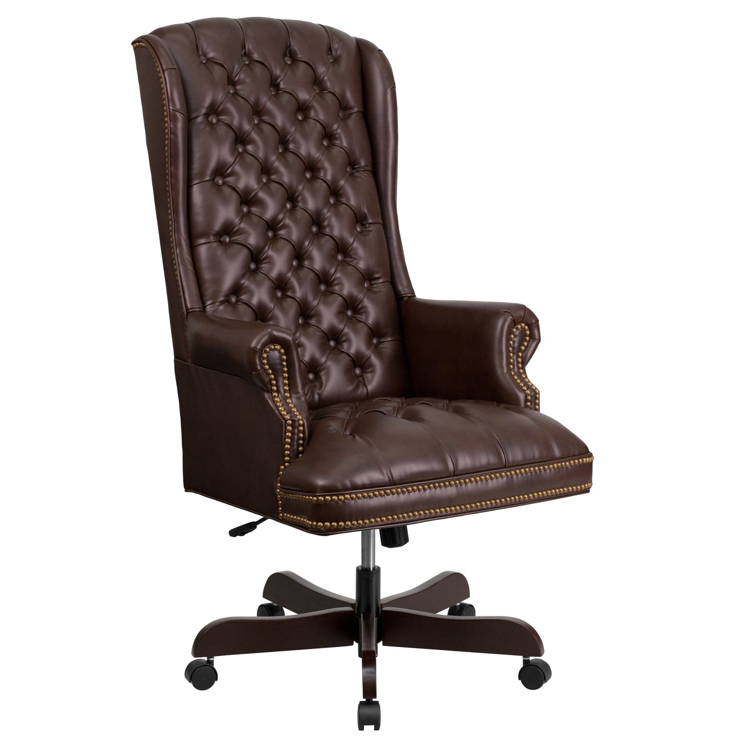 Turner High Back Traditional Fully Tufted Brown LeatherSoft Executive Swivel Ergonomic Office Chair with Arms Brown