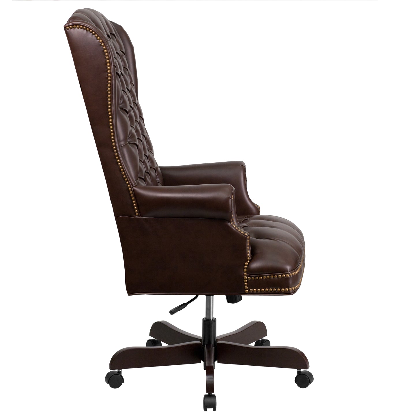 Turner High Back Traditional Fully Tufted Brown LeatherSoft Executive Swivel Ergonomic Office Chair with Arms Brown