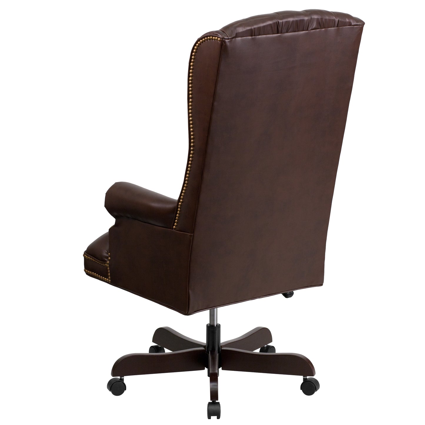 Turner High Back Traditional Fully Tufted Brown LeatherSoft Executive Swivel Ergonomic Office Chair with Arms Brown